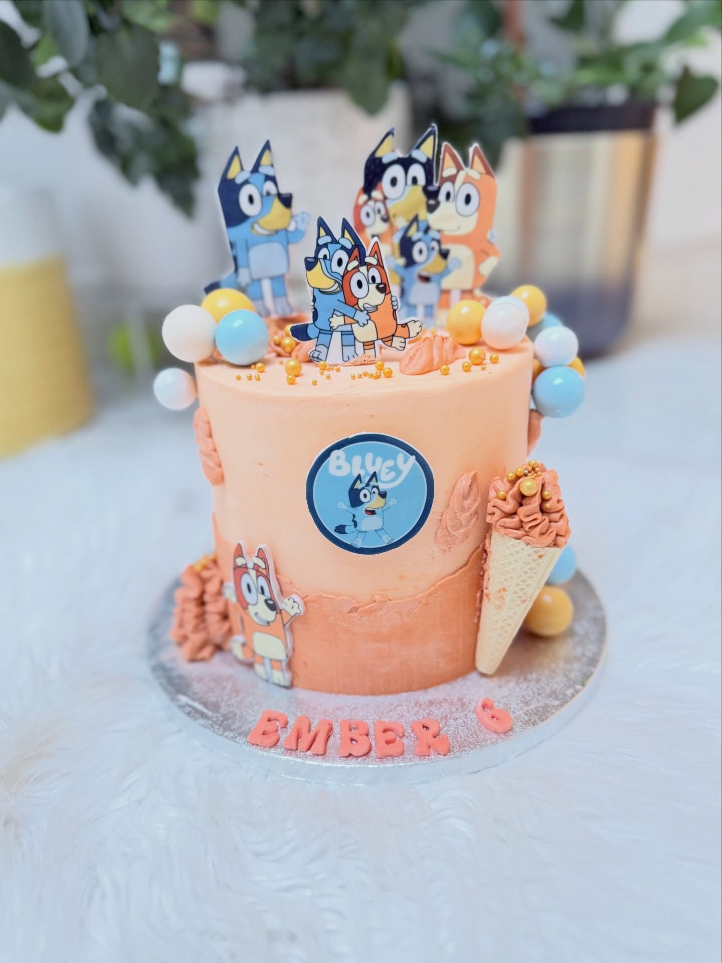 Peach Pastel Character Birthday Cake