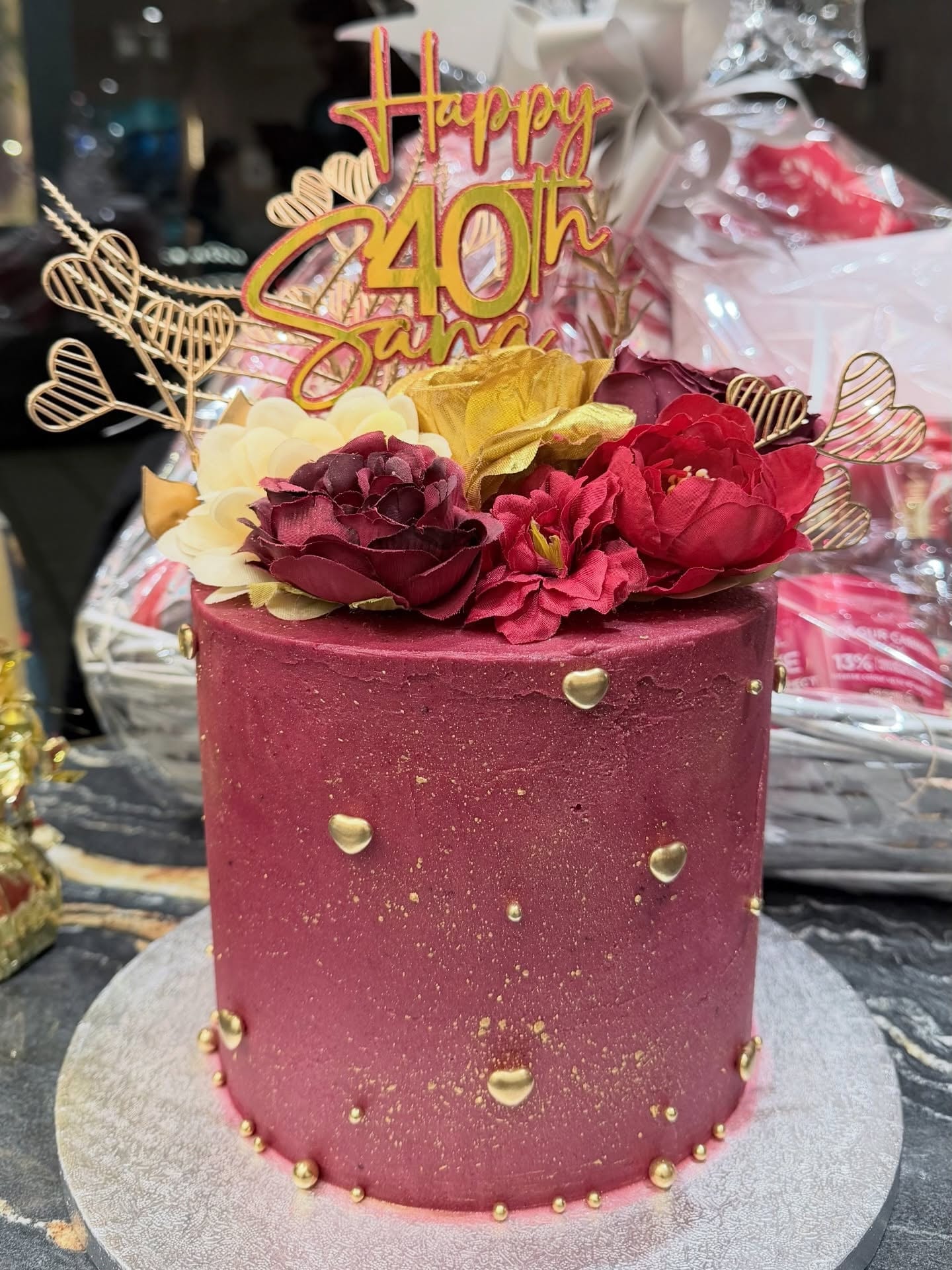 Burgundy & Gold 40th Birthday Cake