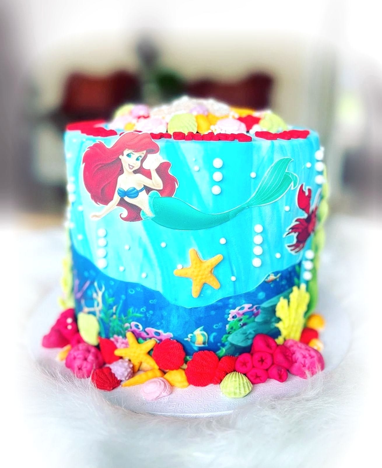 Under the Sea Birthday Cake by SpongyBakes — An underwater cake with coral, shells, starfish and a mermaid topper.